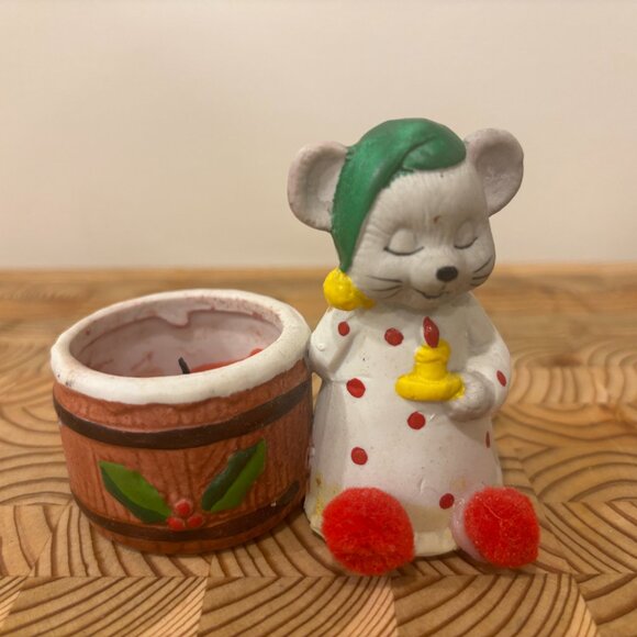 Ceramic Candle Holder Teddy Bear & Mouse - Set of 2 Vintage Votive Holders - Picture 7 of 11